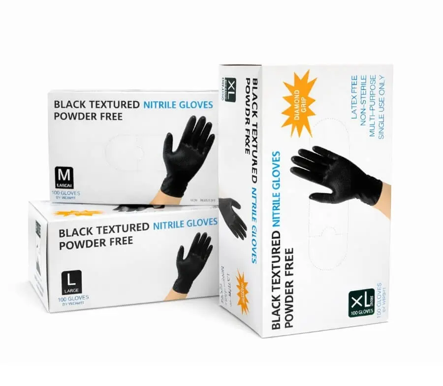 DIAMOND TEXTURED NITRILE GLOVES BLACK 100pcs